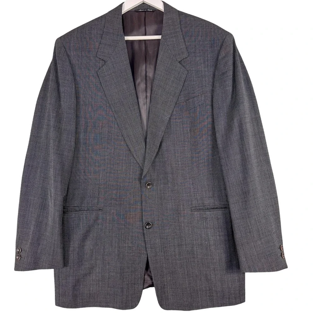 Canali Suit Jacket Mens 42L Gray Check Wool Made in Italy Two Button Notch Lapel